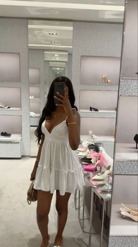 Cute White A-line V Neck Homecoming Dress White Party Gown Y7105