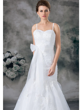 Wedding Dresses Sweetheart Neckline Chapel Train Lace Organza Satin Spaghetti Strap with Sashes  Ribbons Bow(s) Beading