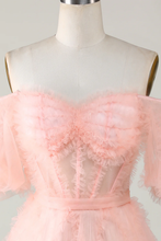 Blush Tulle Off The Shoulder Short Homecoming Dress Y2616