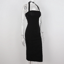 Women's Black Halter Prom Dress With Slit Sexy Black Sleeveless Evening Dress Y1161