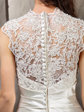 A-Line Wedding Dresses Queen Anne  Lace Satin Sleeveless See-Through with Sash  Ribbon Beading Appliques