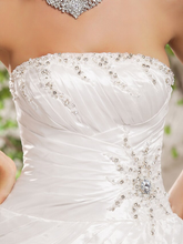 Ball Gown Wedding Dresses Strapless Floor Length Taffeta Sleeveless with Beading Cascading Ruffle Criss-Cross