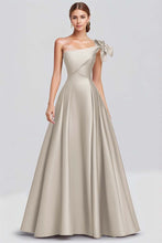 Fuchsia A-Line One Shoulder Bow Satin Long Formal Dress