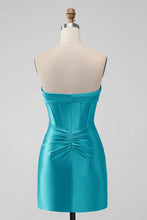 Tight Strapless Keyhole Satin Turquoise Homecoming Dress  PD535