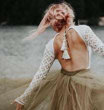 Tulle A-Line Two Pieces Long Sleeves Backless Wedding Dresses, MW530