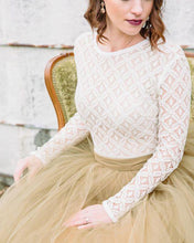 Tulle A-Line Two Pieces Long Sleeves Backless Wedding Dresses, MW530