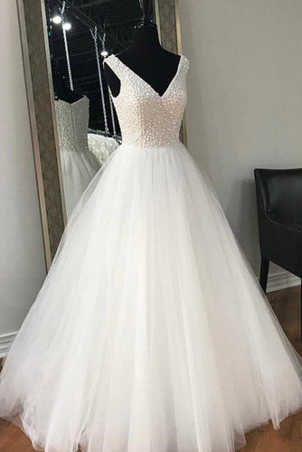 Tulle A-line Floor-lentgh Wedding Dresses, Bridal Gown With Beading, MW620