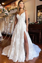 A-line Spaghetti Straps Tulle Sweetheart Wedding Dresses With High Slit