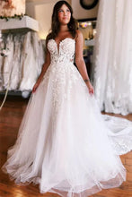 A-line Strapless Princess Tulle Wedding Dresses With Lace Appliques