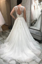 A-line Tulle V-neck Wedding Dresses With Lace Appliques Bridal Gowns