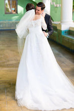 Tulle A line Lace Long Sleeve Off Shoulder Wedding Dress, Bridal Gown, MW536