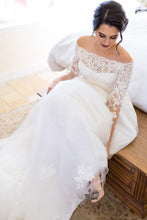 Tulle A line Lace Long Sleeve Off Shoulder Wedding Dress, Bridal Gown, MW536