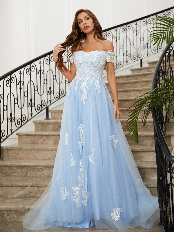 Tulle Applique Off-the-Shoulder Prom Dresses SYP165