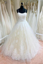 A-line Tulle Ball Gown Spaghetti Straps Lace Appliques Wedding Dresses