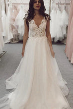 Tulle Lace A-line V-neck Cap Sleeves Wedding Dresses, Bridal Gown, MW637
