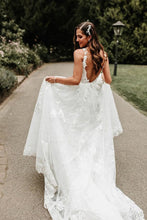 Tulle Lace A-line V-neck Chapel Train Wedding Dresses, Bridal Gowns, MW599