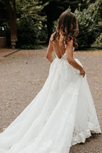 Tulle Lace A-line V-neck Chapel Train Wedding Dresses, Bridal Gowns, MW599