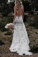 Tulle Lace Mermaid V Neck Wedding Dresses, Beach Wedding Dress, MW543