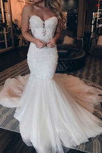 Mermaid Tulle Sweetheart Strapless Lace Wedding Dresses Wedding Gown