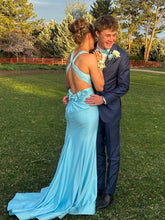 Turquoise Halter V-Neck Side Waist Cutouts Prom Dress with High Slit