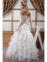 A-Line Wedding Dresses Strapless Floor Length Organza Satin Strapless with Ruched Cascading Ruffles