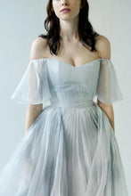 Unique Grey Blue Chiffon Off Shoulder Wedding Dresses, Bridal Gown, MW592