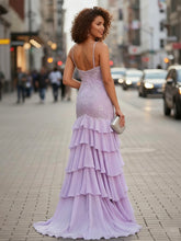 V-Neck Appliques Lace Sweep Train Chiffon Prom Dress wtih Slit