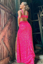 Hot Pink Sequined Prom Dress With Slit SYP110