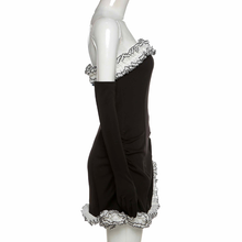 Black Party Tube Skirt Irregular White Ruffle Bandage Dress Black Homecoming Dress Y2617