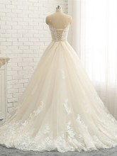 Wedding Dresses Jewel Neck Chapel Train Lace Tulle Lace Over Satin Regular Straps Formal See-Through with Sashes  Ribbons Pearls Appliques