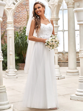 A-Line Wedding Dresses Sweetheart Neckline Floor Length Lace Tulle Sleeveless Romantic Simple with Lace Draping Appliques