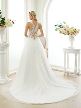 Ball Gown Wedding Dresses Jewel Neck Chapel Train Lace Tulle Lace Over Tulle Regular Straps See-Through Beautiful Back with Buttons Appliques