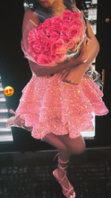 Sparkly Halter Sequin Cocktail Dresses Pink A-line Homecoming Dress Y4245