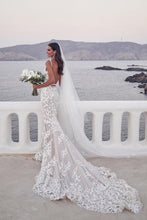 Vintage Lace Mermaid Beaded Deep V Neck Wedding Dress, Bridal Gown, MW558