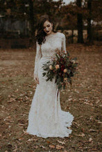 Vintage Long Sleeves Lace Mermaid Backless Wedding Dress, Bridal Gown, MW562