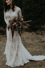 Vintage Long Sleeves Lace Mermaid Backless Wedding Dress, Bridal Gown, MW562