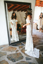 Vintage Off Shoulder Half Sleeve See Through Ivory Lace Nude Wedding Dresses, WD0009