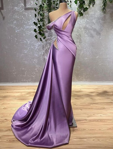 Purple Prom Dresses, Keyhole Prom Dresses, Satin Evening Dresses Y4285