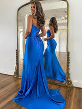 Nadia |Mermaid Strapless Satin Long Prom Dress With Slit