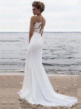 Wedding Dresses Jewel Neck Chapel Train Chiffon Lace Regular Straps Mordern See-Through with Sashes  Ribbons Appliques
