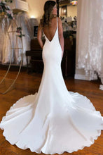 Mermaid Plunge V-neck Backless Court Train Satin Wedding Dresses