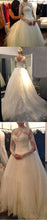 White Long Sleeve Cheap V-back A-line Lace Tulle Wedding Dresses, MW238