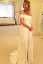 Gorgeous Off Shoulder Side Split Long Beach Wedding Dresses, Cheap Bridal Gowns, MW103