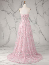 Whimsical Pink 3D Floral Applique Tulle Prom Dress with Slit