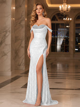 Dark Red Crystal Off-the-Shoulder Corset Prom Dress with Slit