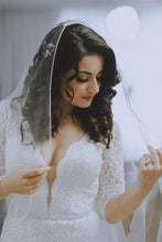 White Lace Mermaid Half Sleeves V-neck Wedding Dresses, Bridal Gown, MW581