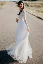 White Lace Tulle Long Sleeves Beach Wedding Dresses, Bridal Dress, MW570