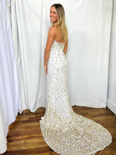 White Strapless Teardrop Sequin Embellishments Prom Dress with High Slit