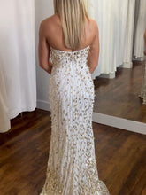 White Strapless Teardrop Sequin Embellishments Prom Dress with High Slit