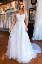 White Tulle A-line Long Wedding Dresses With Lace Appliques, Bridal Gown, MW629